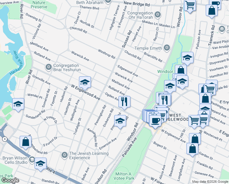 map of restaurants, bars, coffee shops, grocery stores, and more near 377 Rutland Avenue in Teaneck