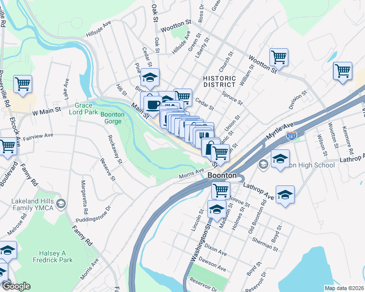map of restaurants, bars, coffee shops, grocery stores, and more near 159 Plane Street in Boonton