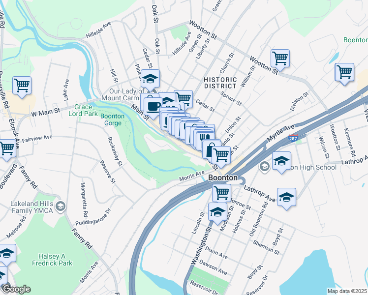map of restaurants, bars, coffee shops, grocery stores, and more near 609 Main Street in Boonton