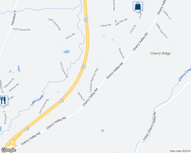 map of restaurants, bars, coffee shops, grocery stores, and more near 152 South Easton Belmont Pike in Saylorsburg
