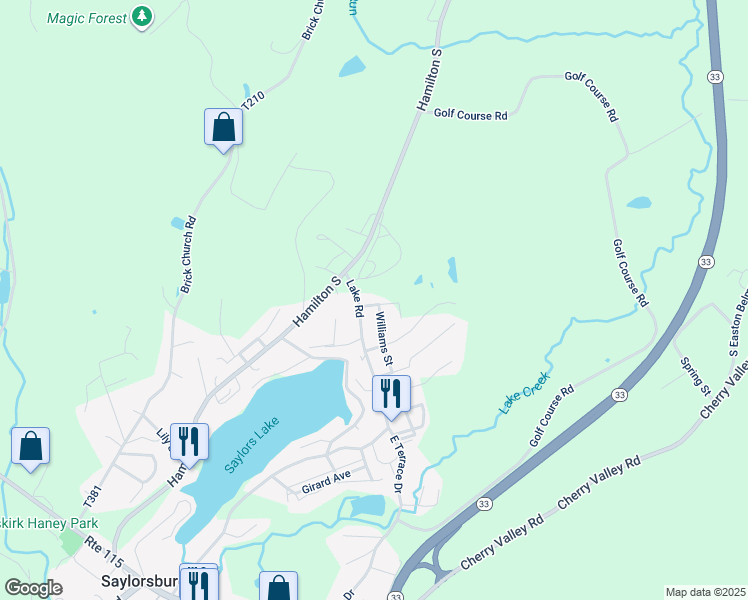 map of restaurants, bars, coffee shops, grocery stores, and more near 507 Emma Street in Saylorsburg