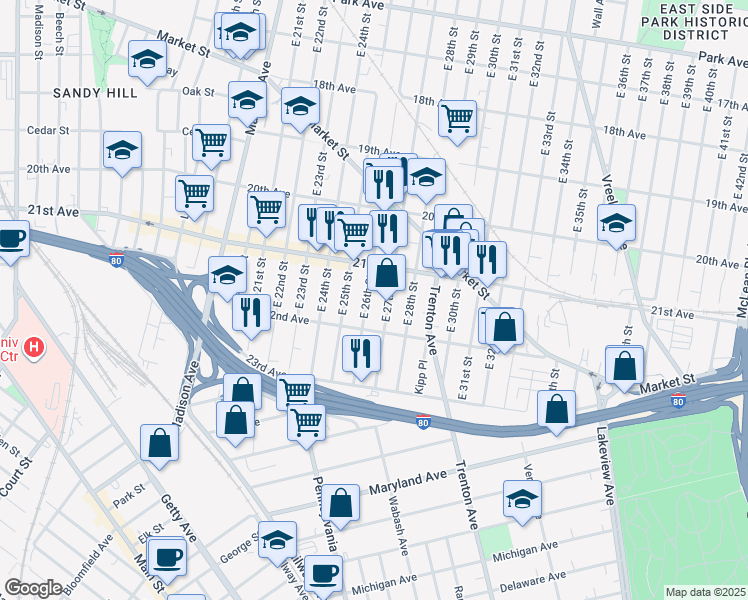 map of restaurants, bars, coffee shops, grocery stores, and more near 979 East 26th Street in Paterson