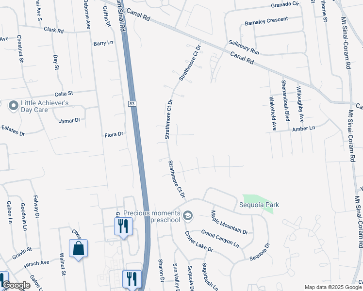 map of restaurants, bars, coffee shops, grocery stores, and more near 7 Hampton Court in Coram