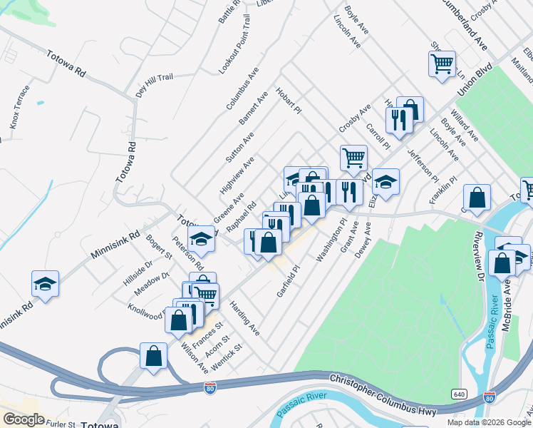map of restaurants, bars, coffee shops, grocery stores, and more near 151 Mitchell Avenue in Totowa