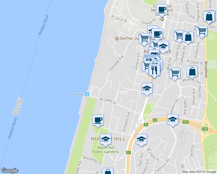 map of restaurants, bars, coffee shops, grocery stores, and more near 714 Ladd Road in Bronx