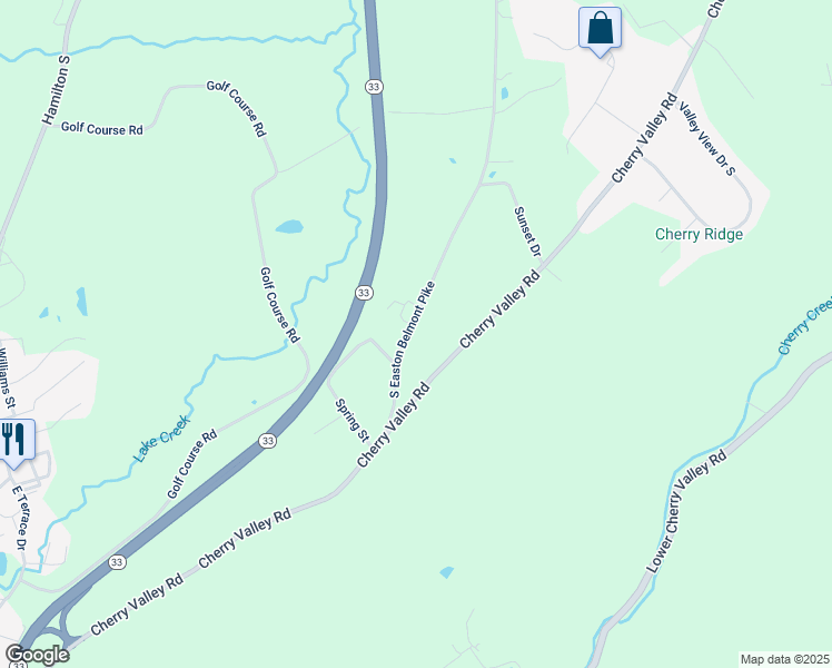 map of restaurants, bars, coffee shops, grocery stores, and more near 152 South Easton Belmont Pike in Saylorsburg