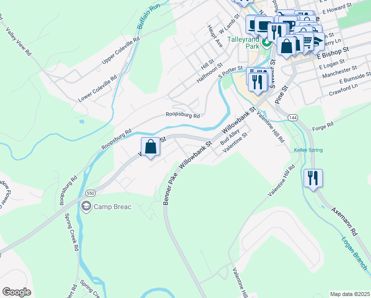 map of restaurants, bars, coffee shops, grocery stores, and more near 328 Myrtle Street in Bellefonte
