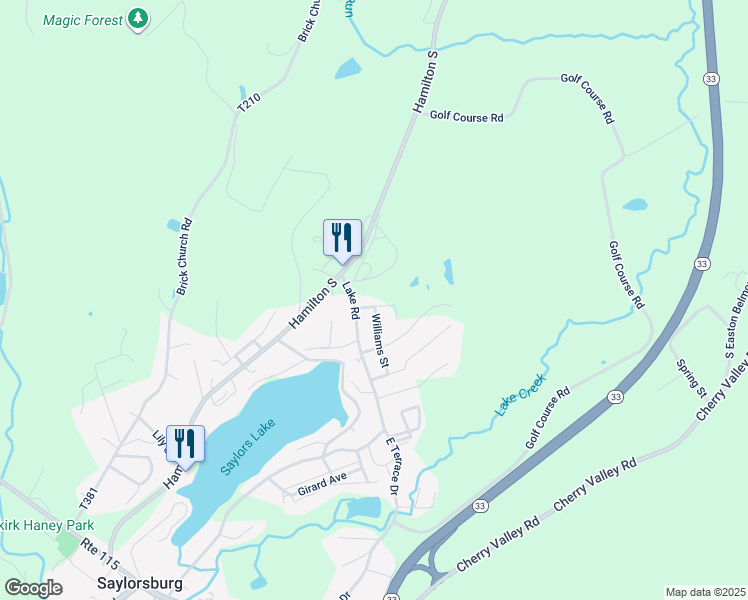 map of restaurants, bars, coffee shops, grocery stores, and more near 507 Emma Street in Saylorsburg