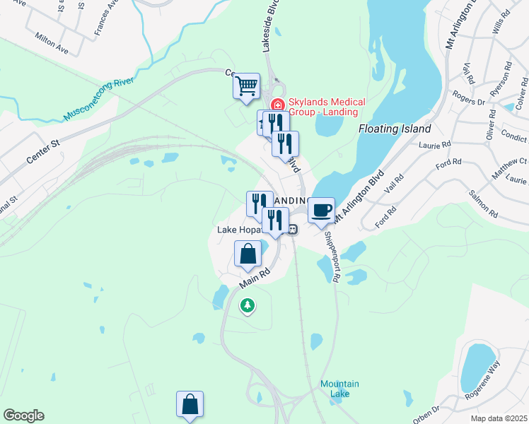 map of restaurants, bars, coffee shops, grocery stores, and more near 111 Kings Hwy in Roxbury Township