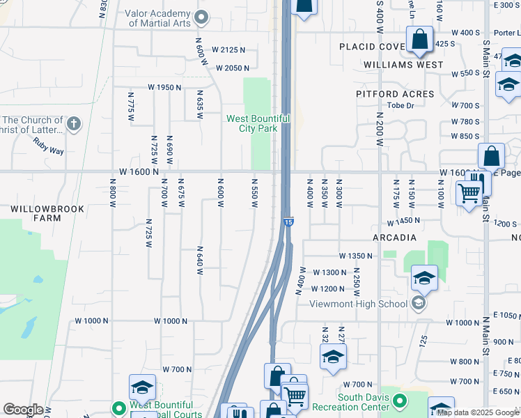 map of restaurants, bars, coffee shops, grocery stores, and more near 1460 North 550 West in West Bountiful