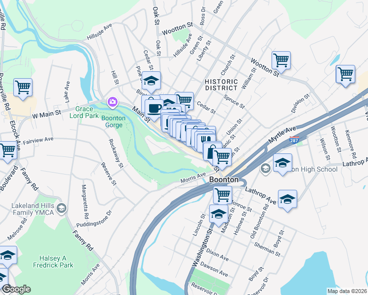 map of restaurants, bars, coffee shops, grocery stores, and more near 609 Main Street in Boonton