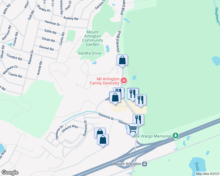 map of restaurants, bars, coffee shops, grocery stores, and more near 29 Zachary Way in Mount Arlington