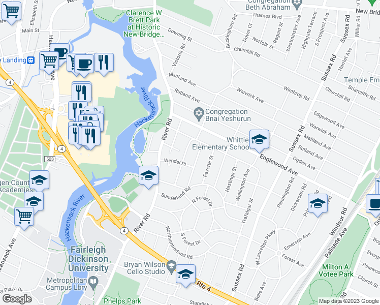 map of restaurants, bars, coffee shops, grocery stores, and more near 1349 Mercedes Street in Teaneck