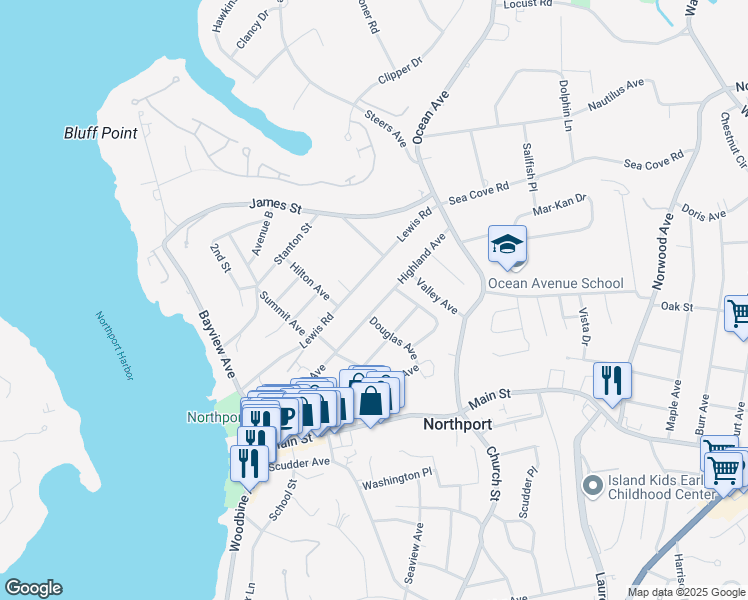 map of restaurants, bars, coffee shops, grocery stores, and more near 171 Highland Avenue in Northport
