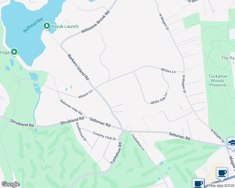 map of restaurants, bars, coffee shops, grocery stores, and more near 56 Barkers Island Road in Southampton