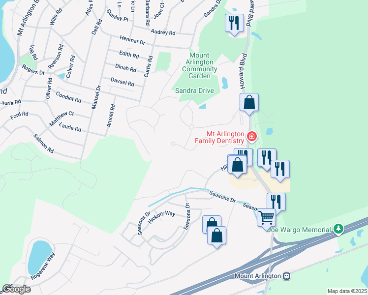 map of restaurants, bars, coffee shops, grocery stores, and more near 1 Zachary Way in Mount Arlington