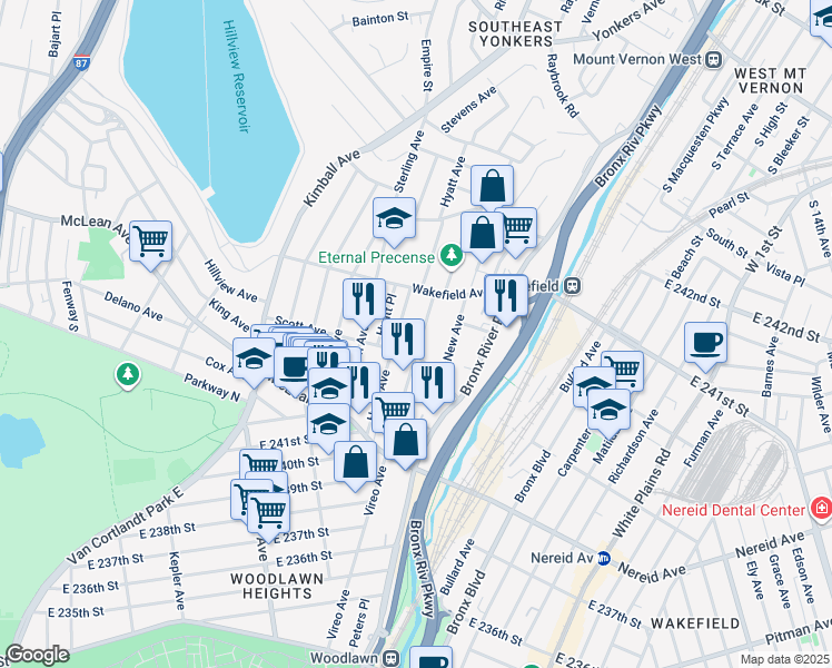 map of restaurants, bars, coffee shops, grocery stores, and more near 95 1st Street in Yonkers