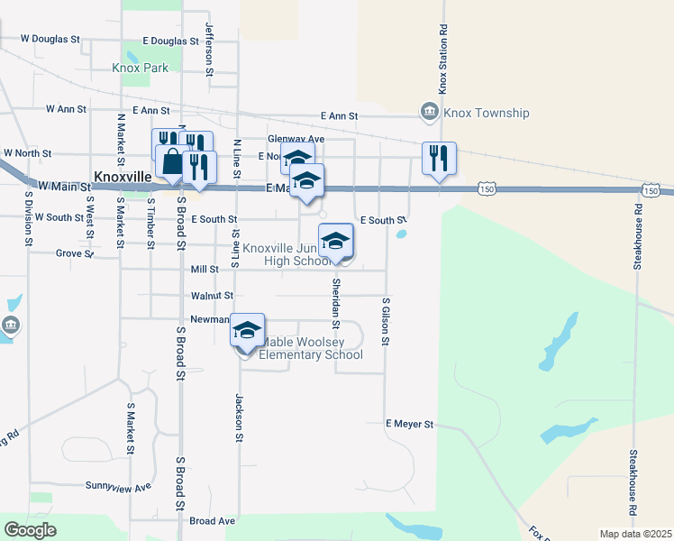 map of restaurants, bars, coffee shops, grocery stores, and more near 701 Mill Street in Knoxville