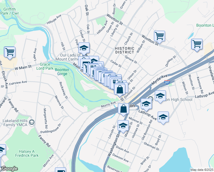 map of restaurants, bars, coffee shops, grocery stores, and more near 609 Main Street in Boonton