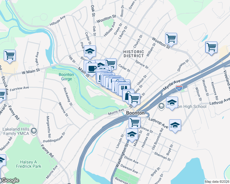 map of restaurants, bars, coffee shops, grocery stores, and more near 609 Main Street in Boonton