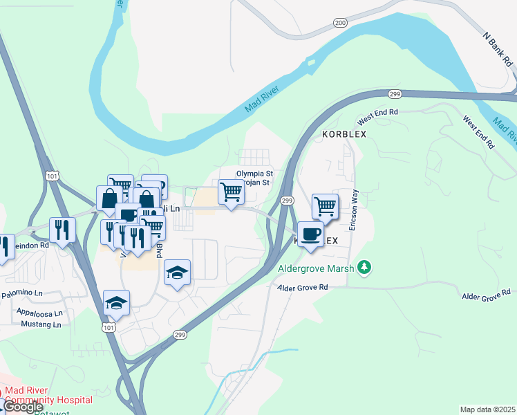 map of restaurants, bars, coffee shops, grocery stores, and more near in Arcata