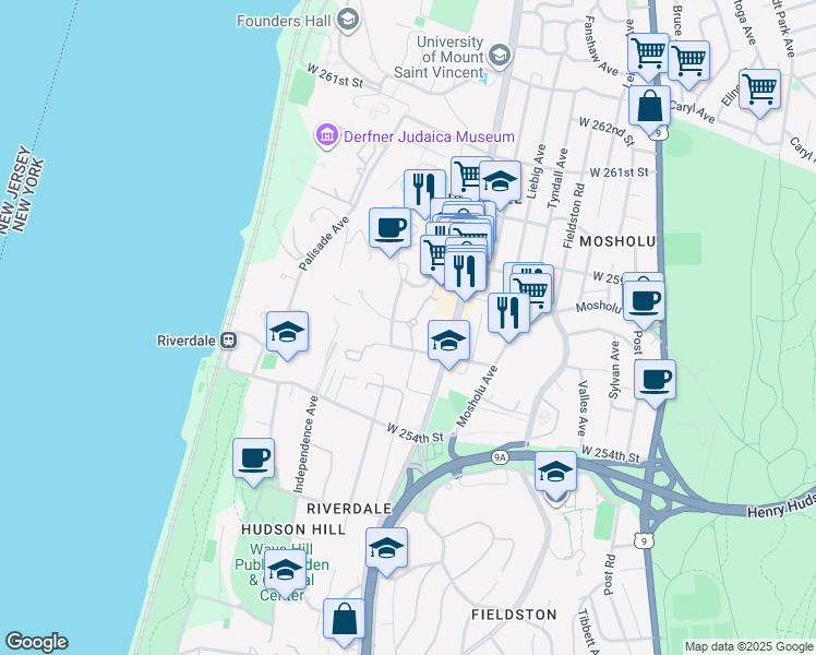 map of restaurants, bars, coffee shops, grocery stores, and more near in The Bronx