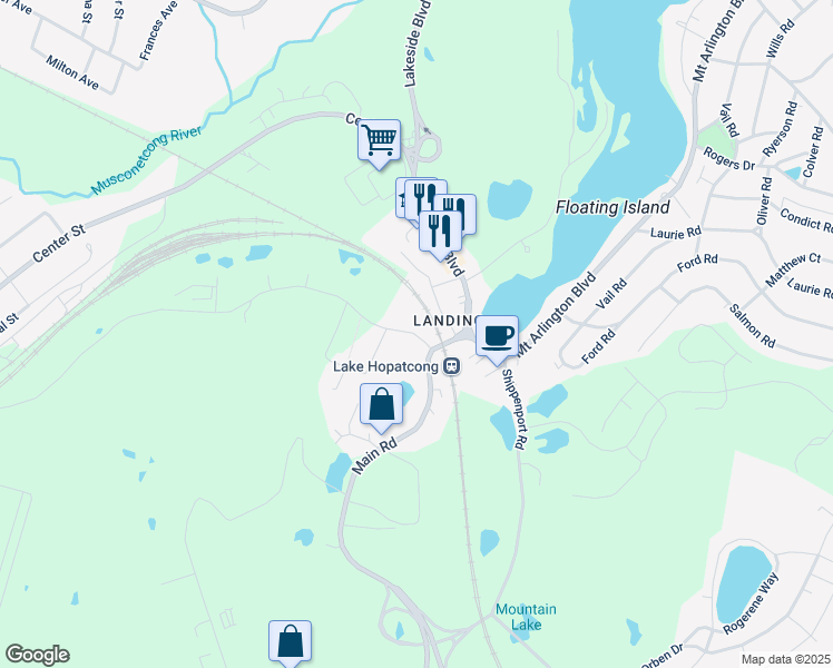 map of restaurants, bars, coffee shops, grocery stores, and more near 111 Kings Highway in Roxbury Township