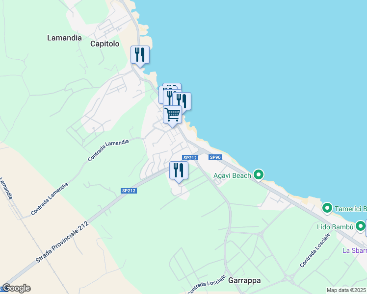 map of restaurants, bars, coffee shops, grocery stores, and more near 43B Contrada Capitolo in Capitolo