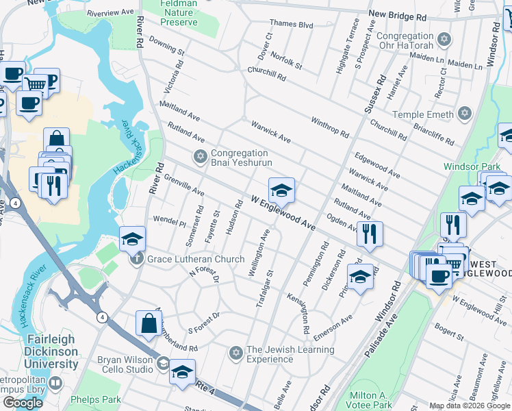 map of restaurants, bars, coffee shops, grocery stores, and more near 514 West Englewood Avenue in Teaneck