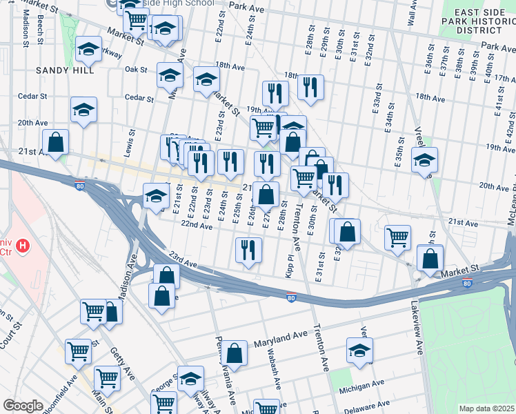 map of restaurants, bars, coffee shops, grocery stores, and more near 979 East 26th Street in Paterson