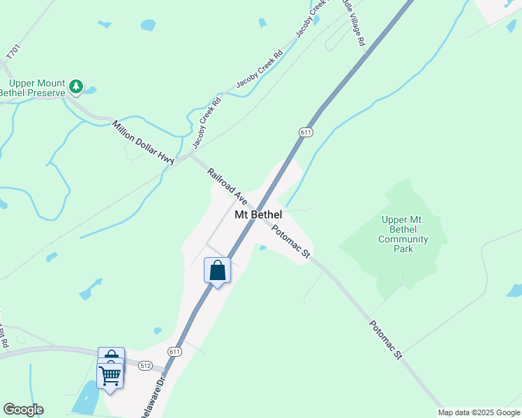 map of restaurants, bars, coffee shops, grocery stores, and more near 2497 North Delaware Drive in Mount Bethel