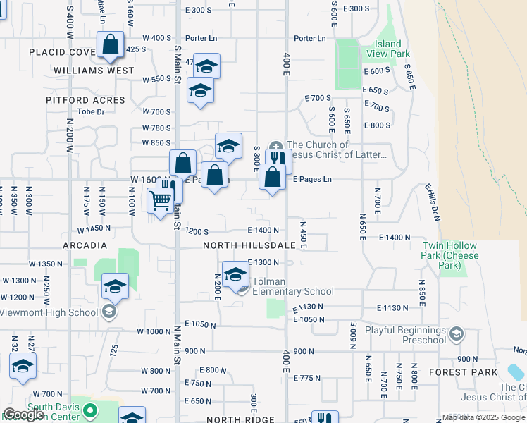map of restaurants, bars, coffee shops, grocery stores, and more near in Bountiful
