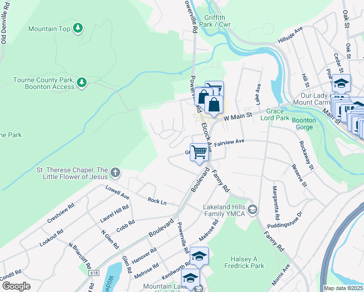 map of restaurants, bars, coffee shops, grocery stores, and more near 45 Brae Loch Drive in Boonton
