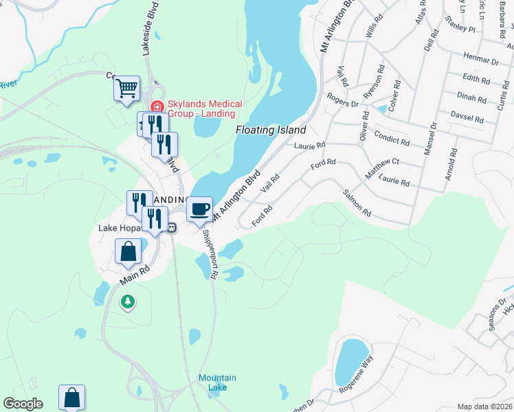 map of restaurants, bars, coffee shops, grocery stores, and more near 8 Reed Road in Roxbury Township