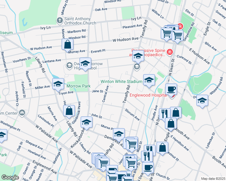 map of restaurants, bars, coffee shops, grocery stores, and more near 159 Jane Street in Englewood