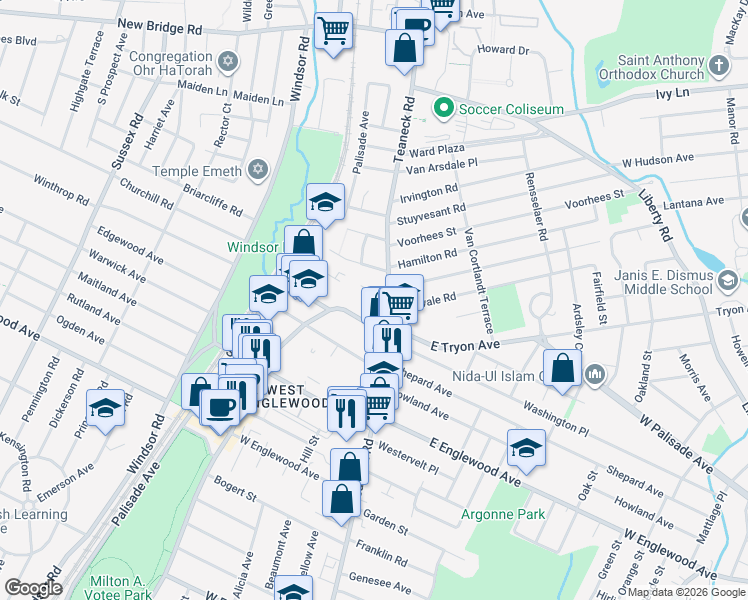 map of restaurants, bars, coffee shops, grocery stores, and more near 14 Galway Pl in Teaneck
