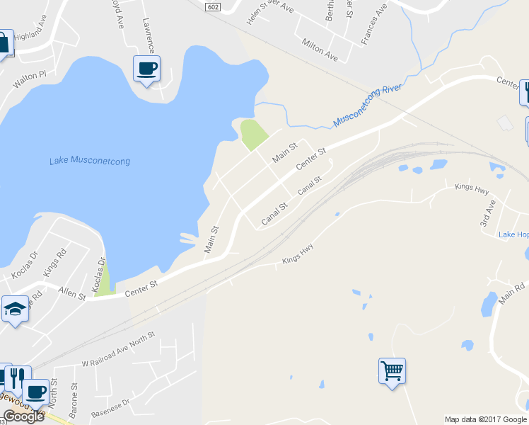 map of restaurants, bars, coffee shops, grocery stores, and more near 7 Canal St in Roxbury Township