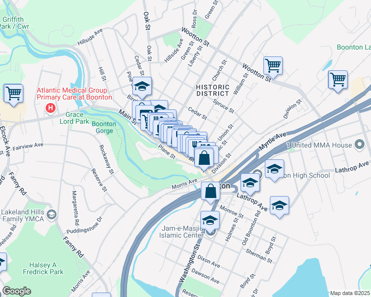 map of restaurants, bars, coffee shops, grocery stores, and more near 609 Main Street in Boonton