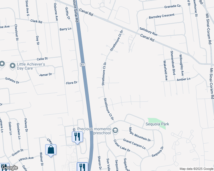 map of restaurants, bars, coffee shops, grocery stores, and more near 7 Hampton Court in Coram