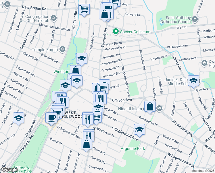 map of restaurants, bars, coffee shops, grocery stores, and more near 19 Intervale Road in Teaneck