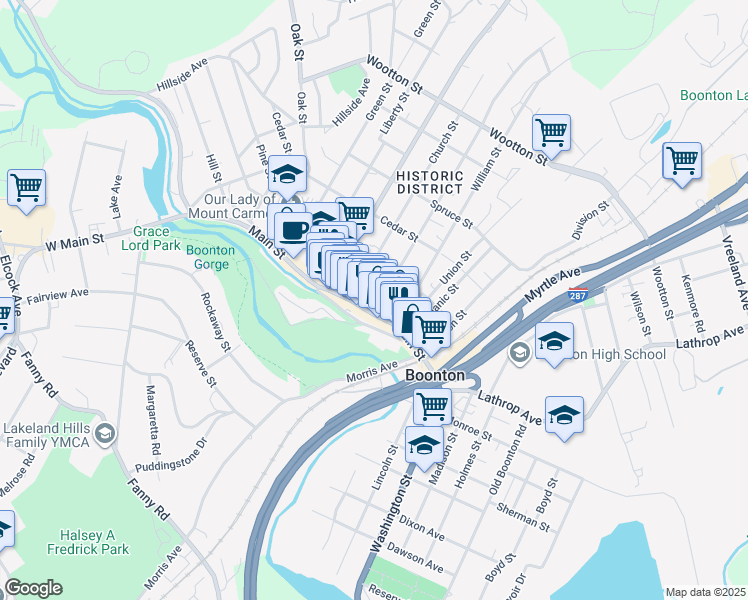 map of restaurants, bars, coffee shops, grocery stores, and more near 609 Main Street in Boonton