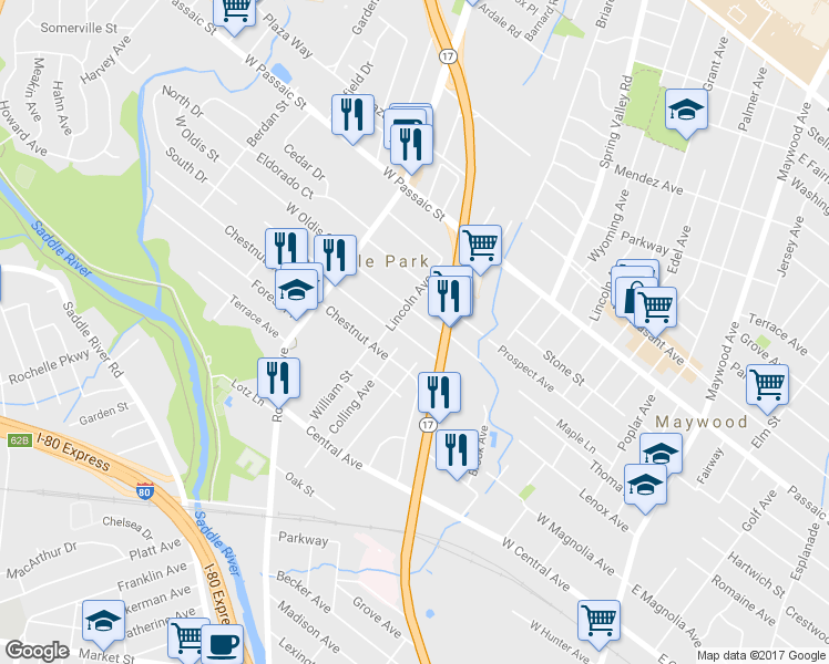 map of restaurants, bars, coffee shops, grocery stores, and more near 74 Marinus Street in Rochelle Park