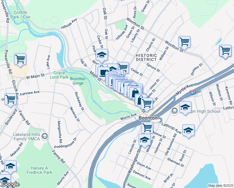 map of restaurants, bars, coffee shops, grocery stores, and more near 2 Plane Street in Boonton