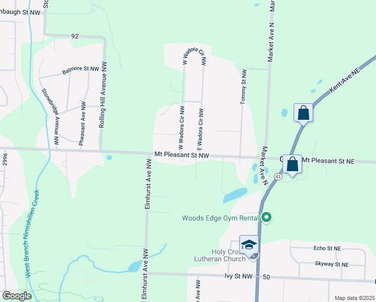 map of restaurants, bars, coffee shops, grocery stores, and more near 1345 Mount Pleasant Street Northwest in North Canton