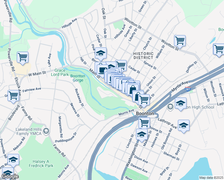 map of restaurants, bars, coffee shops, grocery stores, and more near 30 Plane Street in Boonton