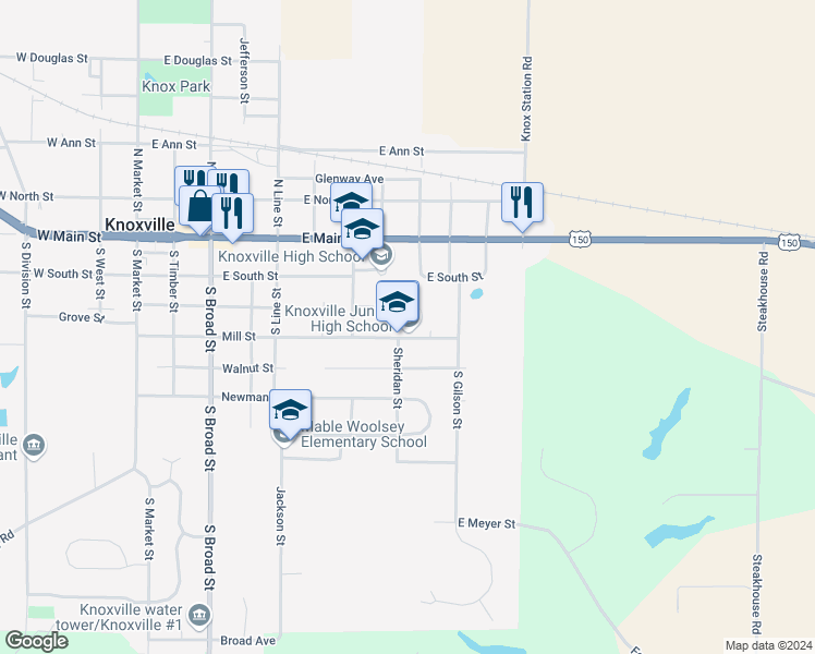 map of restaurants, bars, coffee shops, grocery stores, and more near 701 Mill Street in Knoxville