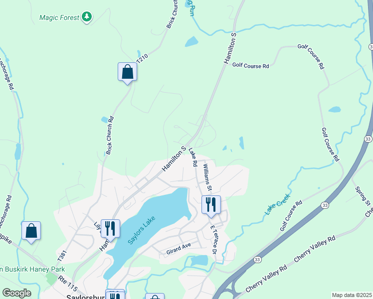 map of restaurants, bars, coffee shops, grocery stores, and more near 5280 Hamilton South in Saylorsburg