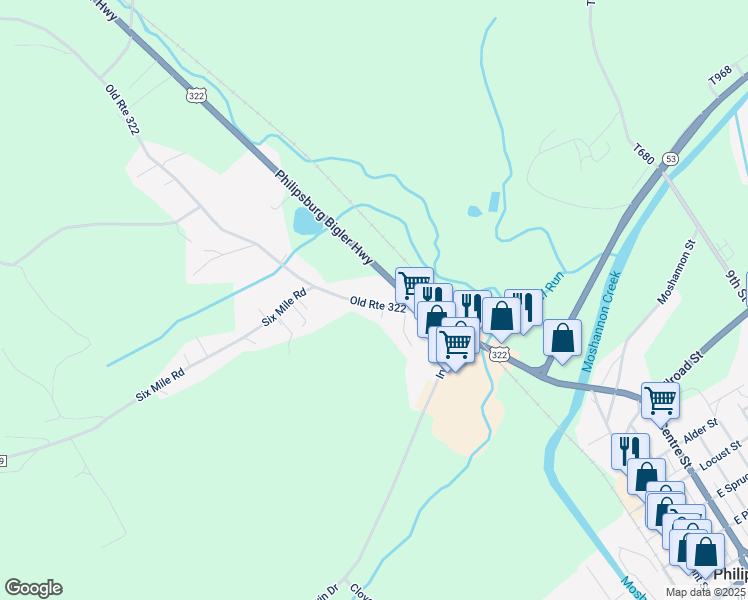 map of restaurants, bars, coffee shops, grocery stores, and more near 140 Old Route 322 in Philipsburg