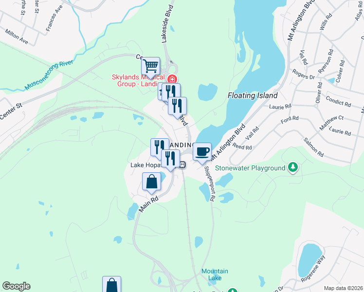map of restaurants, bars, coffee shops, grocery stores, and more near 8 Old Way Rd in Roxbury Township