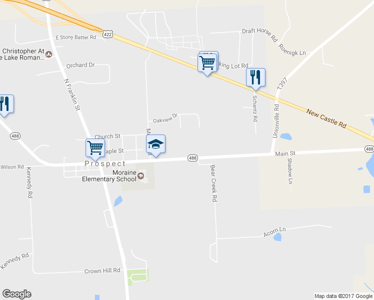 map of restaurants, bars, coffee shops, grocery stores, and more near 309 Main Street in Prospect